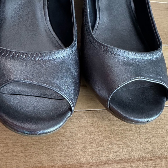 Cole Haan Leather Peep Toe Wedge Shoe - Picture 4 of 7